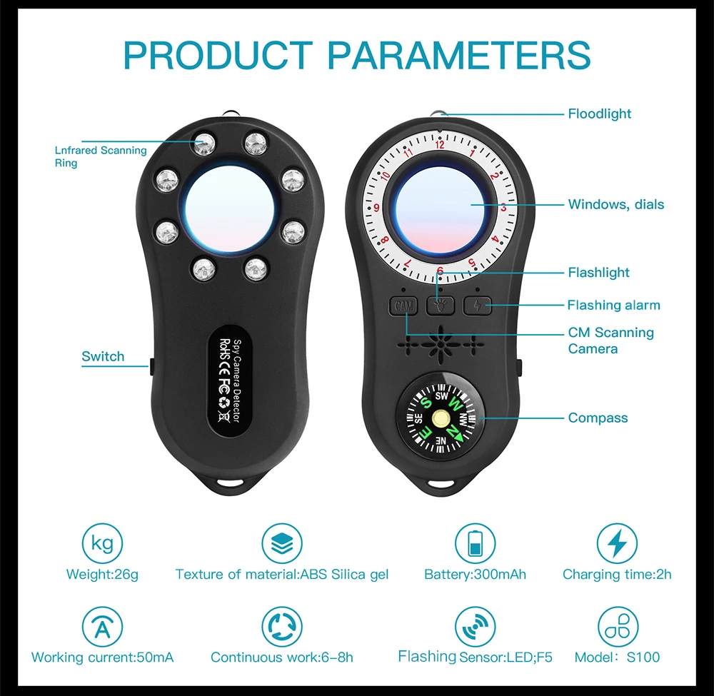 Detector de cámara de vigilancia antiespía, señal inalámbrica, lente de señal, rastreador RF, productos inalámbricos