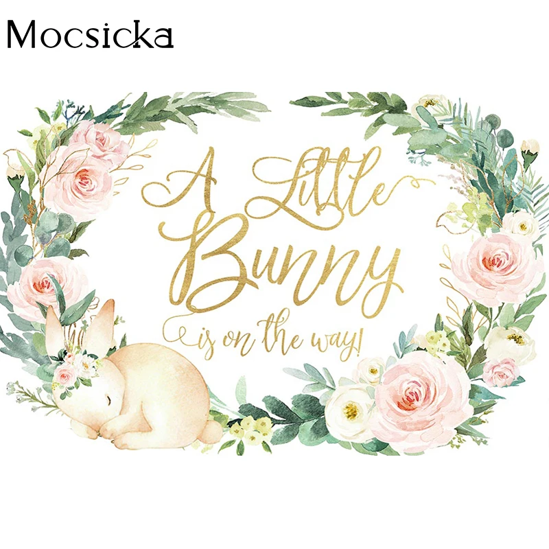 Mocsicka – arrière-plan de photographie de lapin, couronne de décoration, accessoires de Studio, bannière de Photo d'arrière-plan pour fête prénatale premier anniversaire