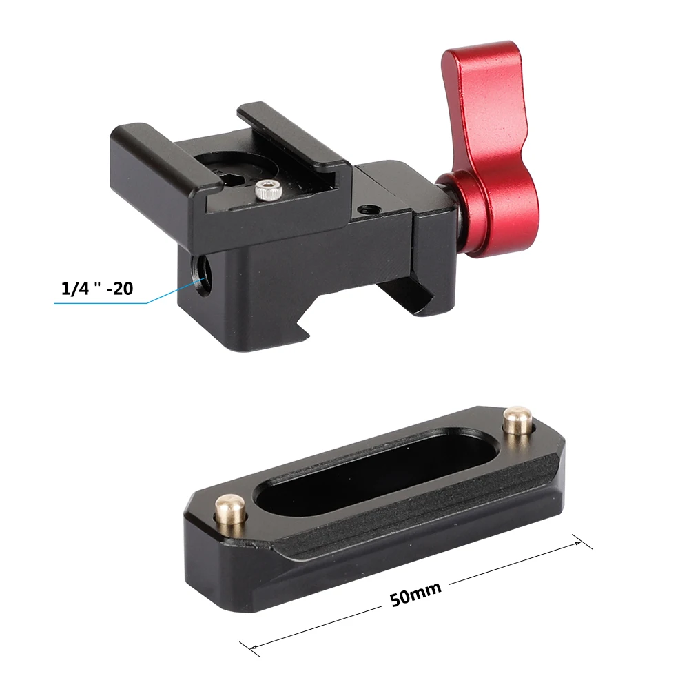 Morsetto a sgancio rapido Standard CAMVATE con adattatore per montaggio su slitta fredda e binario di sicurezza NATO (5cm) per montaggio su Monitor/Flash/Video