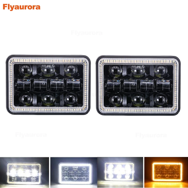 

2X Rectangle 4x6 Inch LED Headlights H4 Plug H4651 H4652 H4656 H4666 H6545 Projector for Peterbil Kenworth Freightinger Headlamp