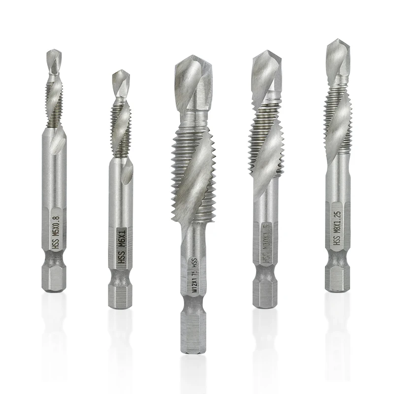 XCAN-grifo métrico de vástago hexagonal, herramienta de roscado de rosca HSS, combinado de grifo y taladro en espiral, M3, M4, M5, M8, M10, M12