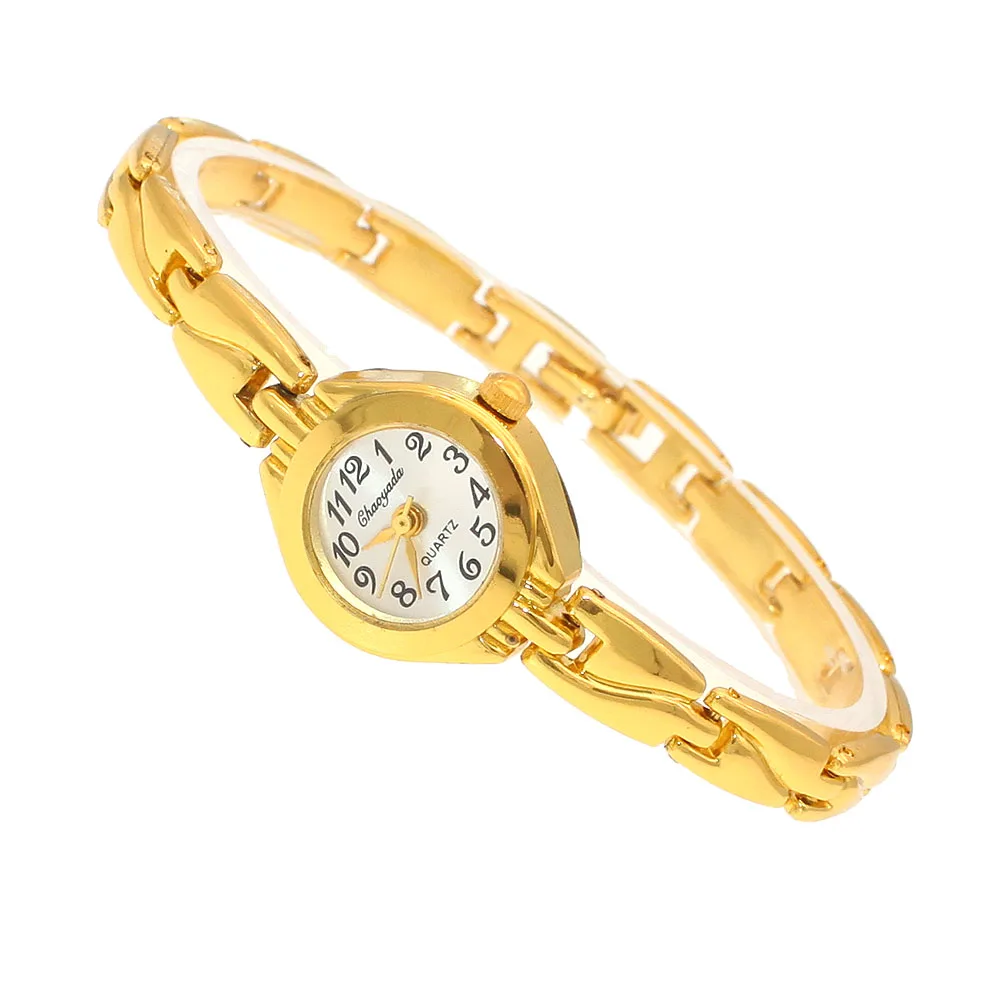 Relógio bonito feminino dourado quartz, relógio com pulseira pequeno mostrador popular para mulheres elegantes