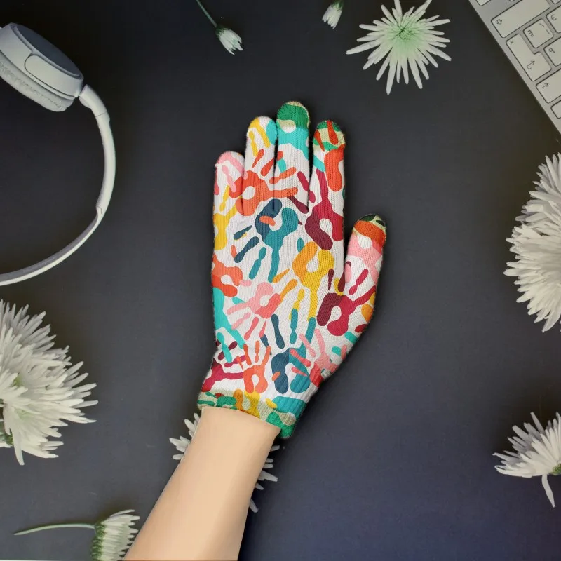 3D Printing Touch Screen Knitted Gloves Fun Gloves With New Graffiti Patterns Winter Fingered Gloves Handschuhe