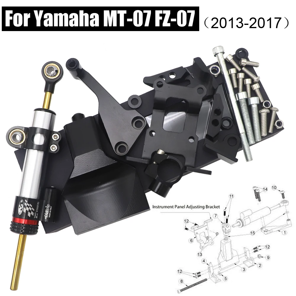 

MT-07 MT07 FZ-07 CNC Steering Damper Mounting Bracket Kit For Yamaha 2013 - 2019 2014 2015 2016 2017 2018