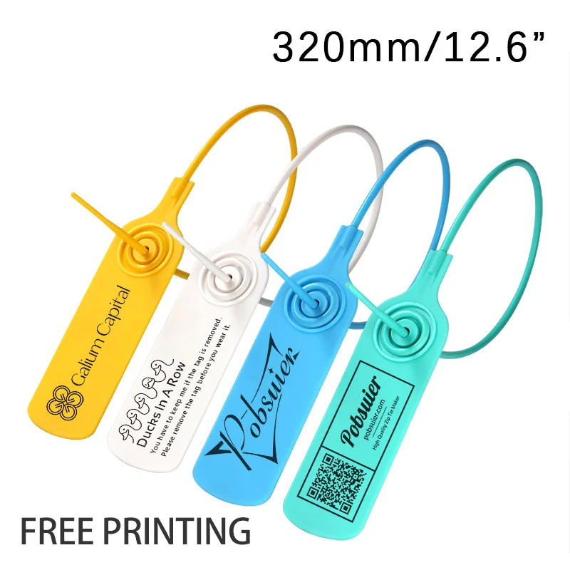 

100 Custom Print Brand Label Tag Off Plastic Personalized Garment Shoe Bag Clothing Logo Hang Labels Tags Zip Ties 320mm/12.6"