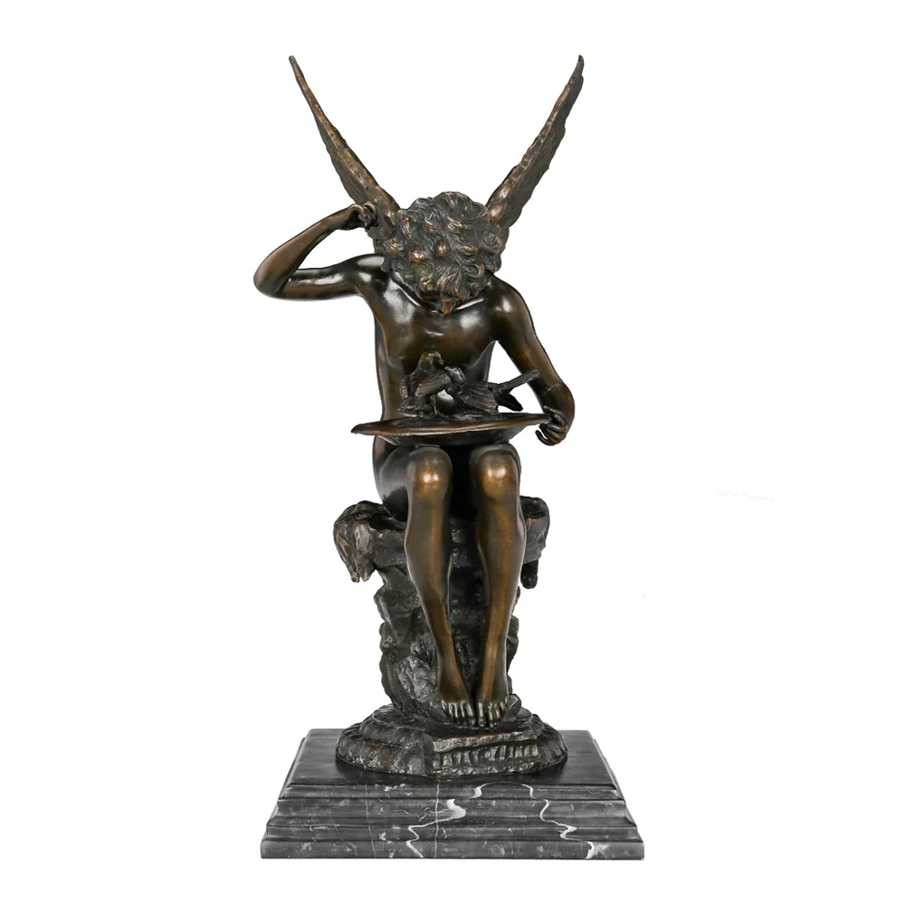 Anděl kluk hrací s holubi socha sochu bronz vintage měď umění statuette domácí úřad stůl dekorace upscale dárky 46CM