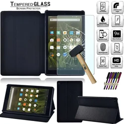 Leather Cover Case for Fire HD 8 (6th/7th/8th Gen)/Fire (HD 8 2020/HD 8 Plus 2020) - Tablet Case+Tablet Tempered Glass