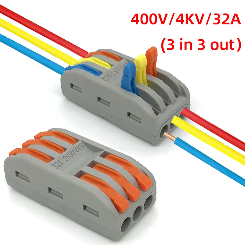 PCT-2-3 Quick Wiring Terminal 3 In 3 Out Screw-free Spring Connector Cable Wire Connector 3Pin LED Lighting Fixture Butt Joint