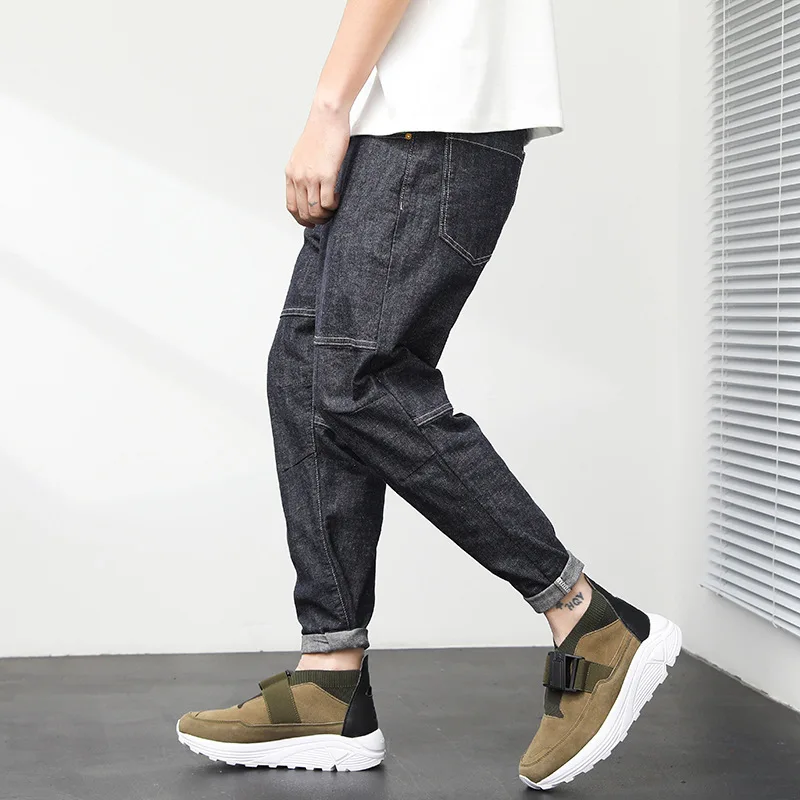 Autumn Men's Fashion High Waist Korea Wind Jeans Straight Male Khaki Trousers Drawstring Comfortable Loose Casual Denim Pants