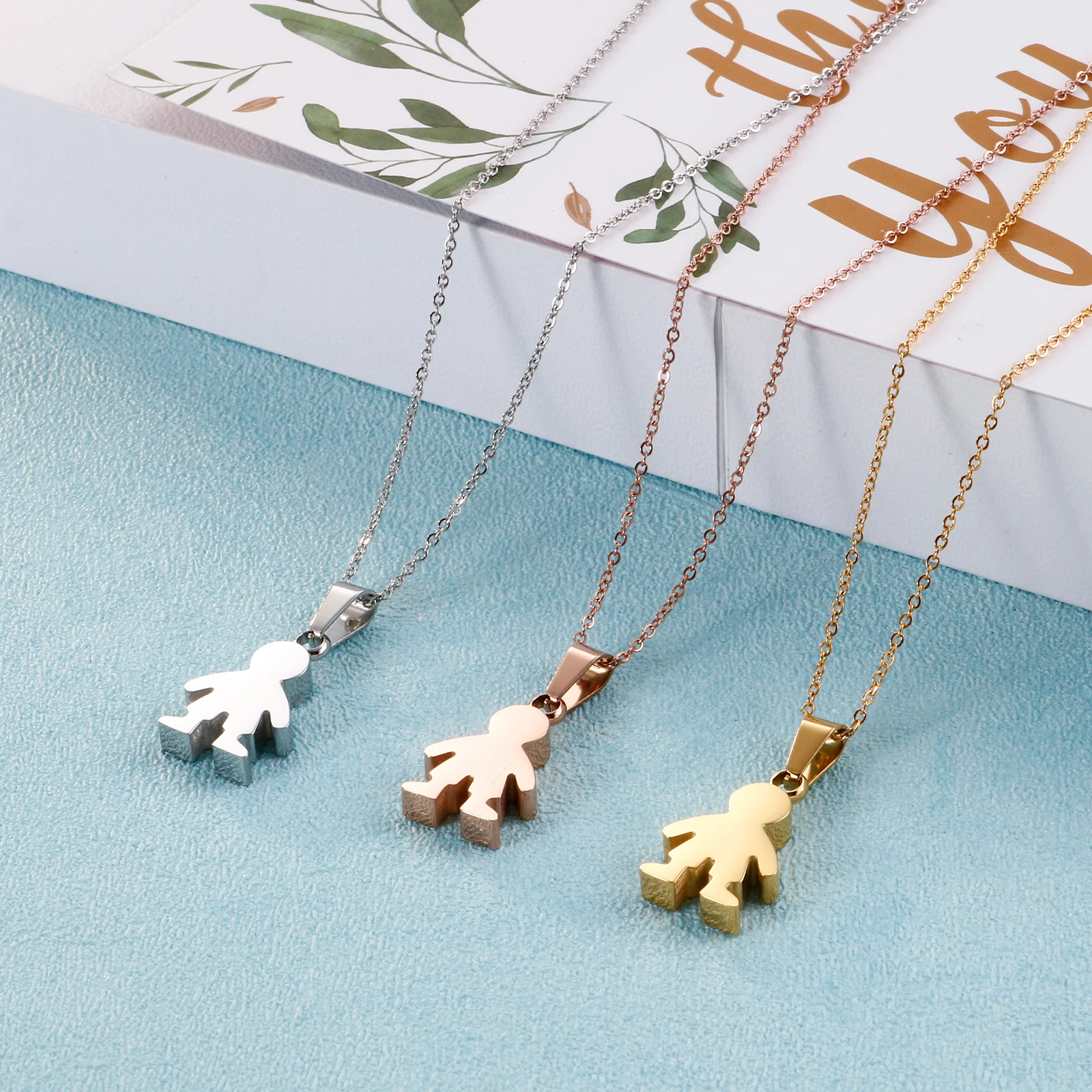 Stainless Steel Boy Girl Kids Pendant Necklace Women Child Birthday Silver Gold Color Choker Necklace Family Jewelry