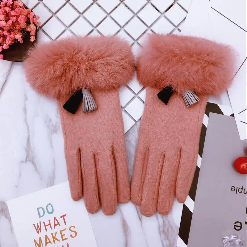 New Ladies Winter Warm Gloves Double-Layer Thick Woolen Cashmere Wool Ladies Winter Fashion Cycling Gloves