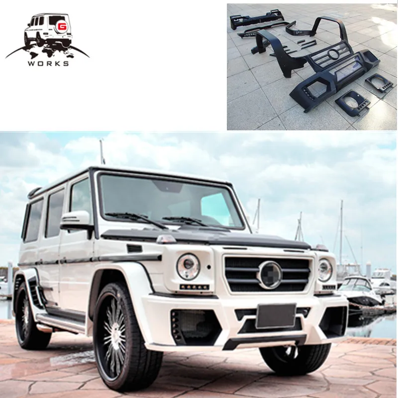 G CLASS W463 G55 G500 W-style body kit FRP hood front bumper headlight cover grille over fenders rear bumper roof spoiler trims