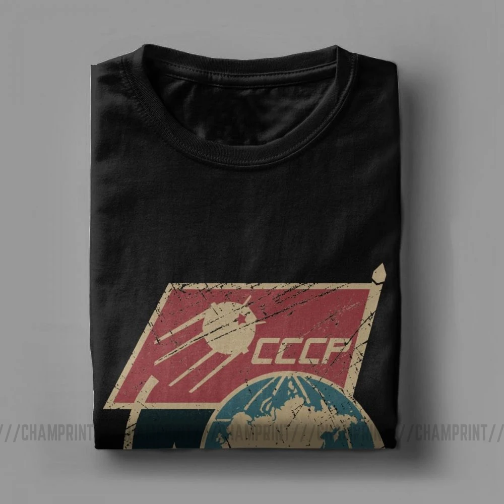 Men CCCP Retro Russia Satellite T Shirts Pure Cotton Tops Hipster Short Sleeve Crewneck Tees Gift Idea T-Shirt