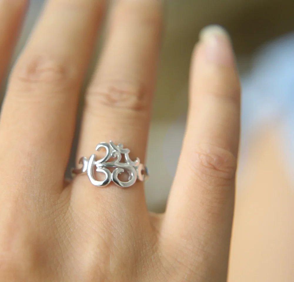 100% 925 Sterling Silver women men high quality fine silver om ohn india symbol yoga jewelry ring