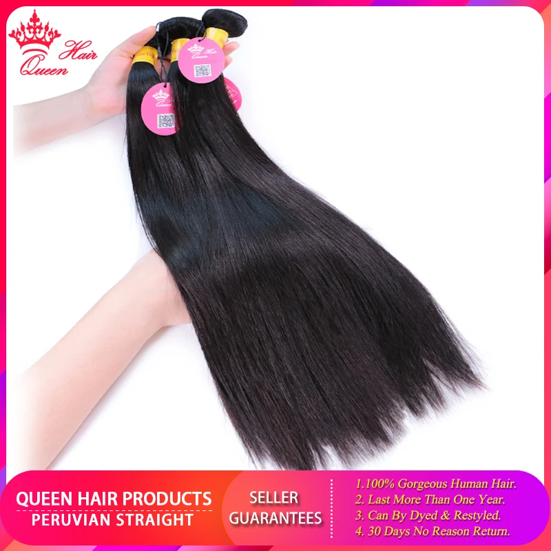 Peruvian Straight Raw Hair Double Weft Weave Natural Color Virgin Human Hair Extensions Queen Hair Official Store