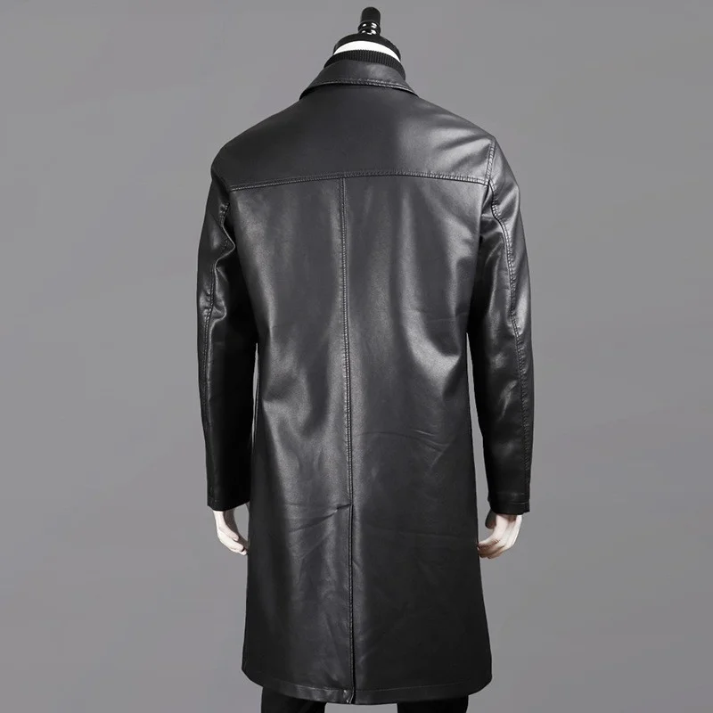 

Style England Business Casual PU Leather Trench Men Single Breasted Winter Fleece Liner Long Coat Punk Windbreakers Overcoat Men