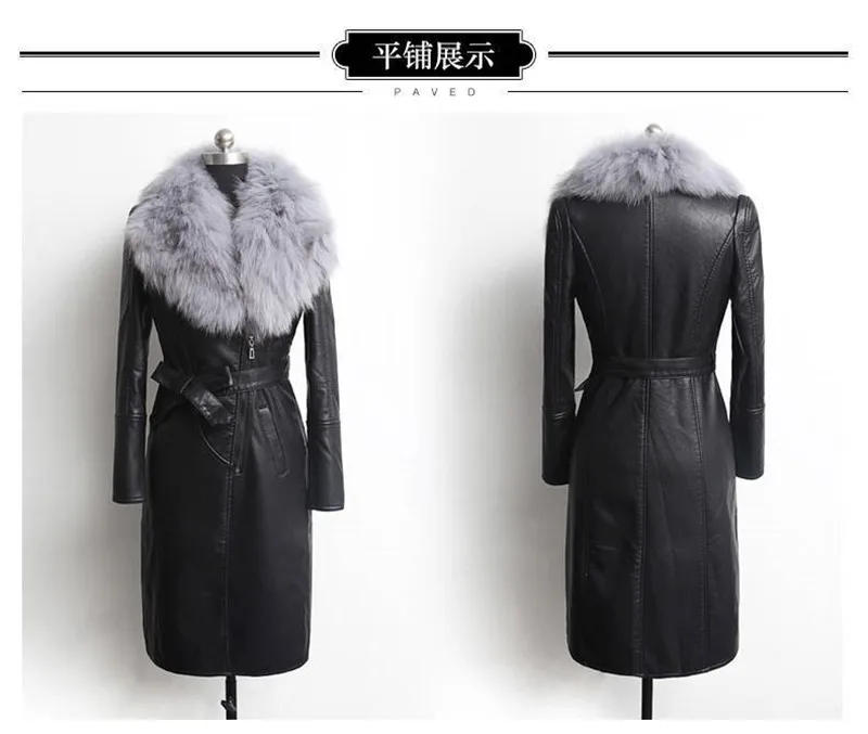 Big Fur Collar PU leather Jacket Autumn Winter Velvet Thicken Soft Faux PU leather Coat Women Korean Long Overcoat 4XL 2356