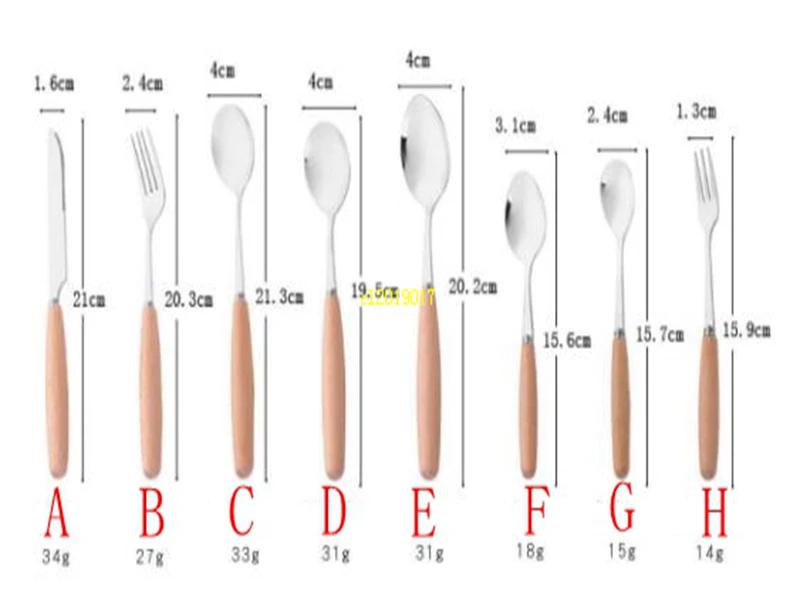 Wood handle stainless steel tableware Wood stainless steel knife fork spoon Chopsticks long handle spoon