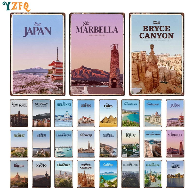 Vintage City Travel Posters KYOTO CAIRO KYIV MARBELLA  Tin Metal Plate Bar Cafe Living Room Decoration Gft Wholesale DU-12890A