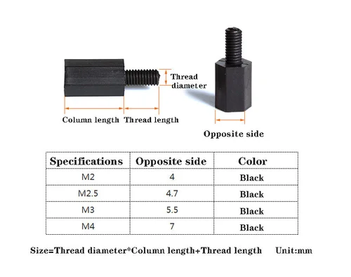 Imagen 2 del producto 50 Uds M2/M2.5/M3/M4 * L + 6mm rosca negro/blanco tornillo espaciado de plástico para placa base PCB poste espaciador de nailon fijo