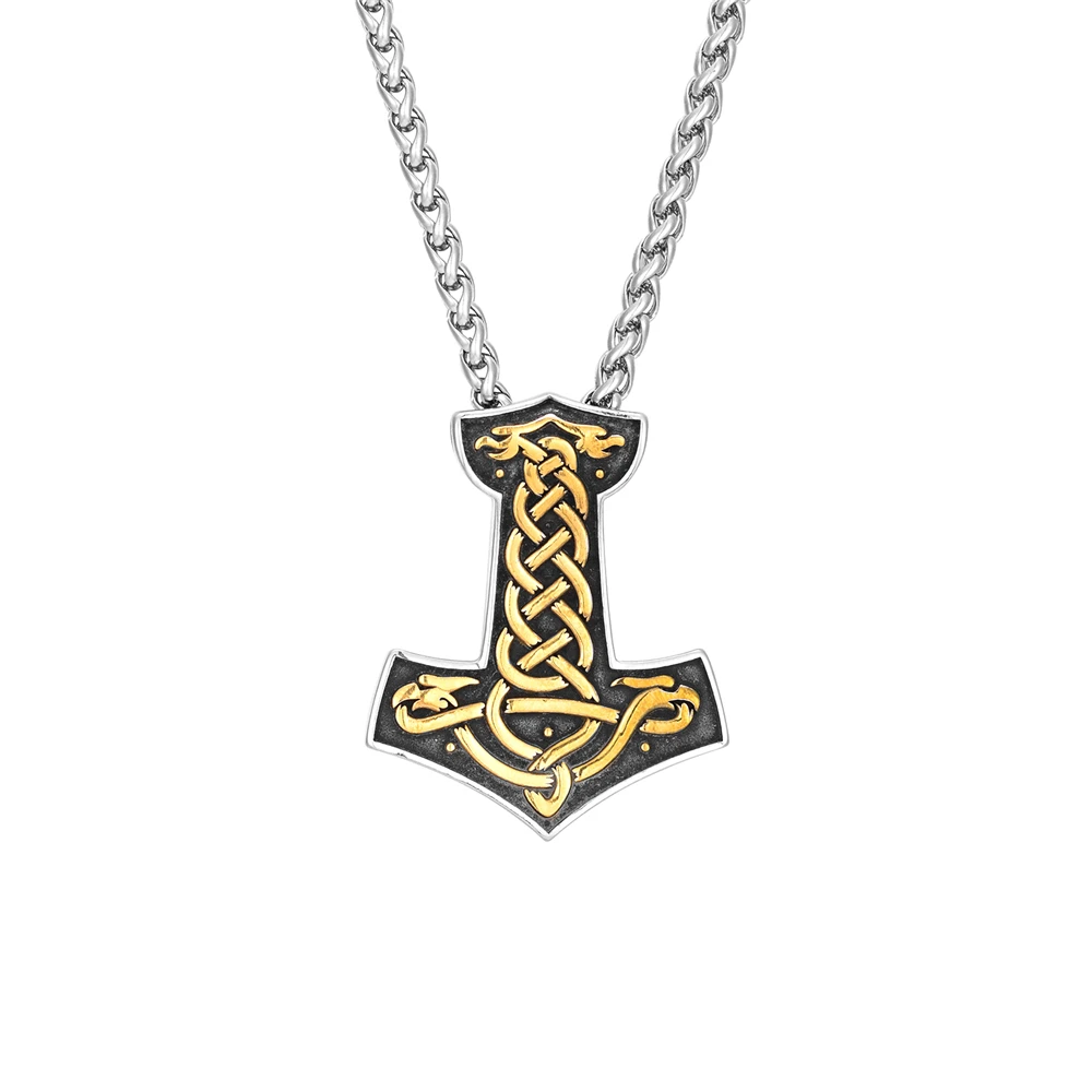 Herren-Halskette aus Edelstahl mit Mjölnir-Thor-Hammer, Wikinger, nordische Runen, slawisches Amulett, Anhänger, verblasst nicht, goldfarbener Schmuck, Geschenk – Detail 12