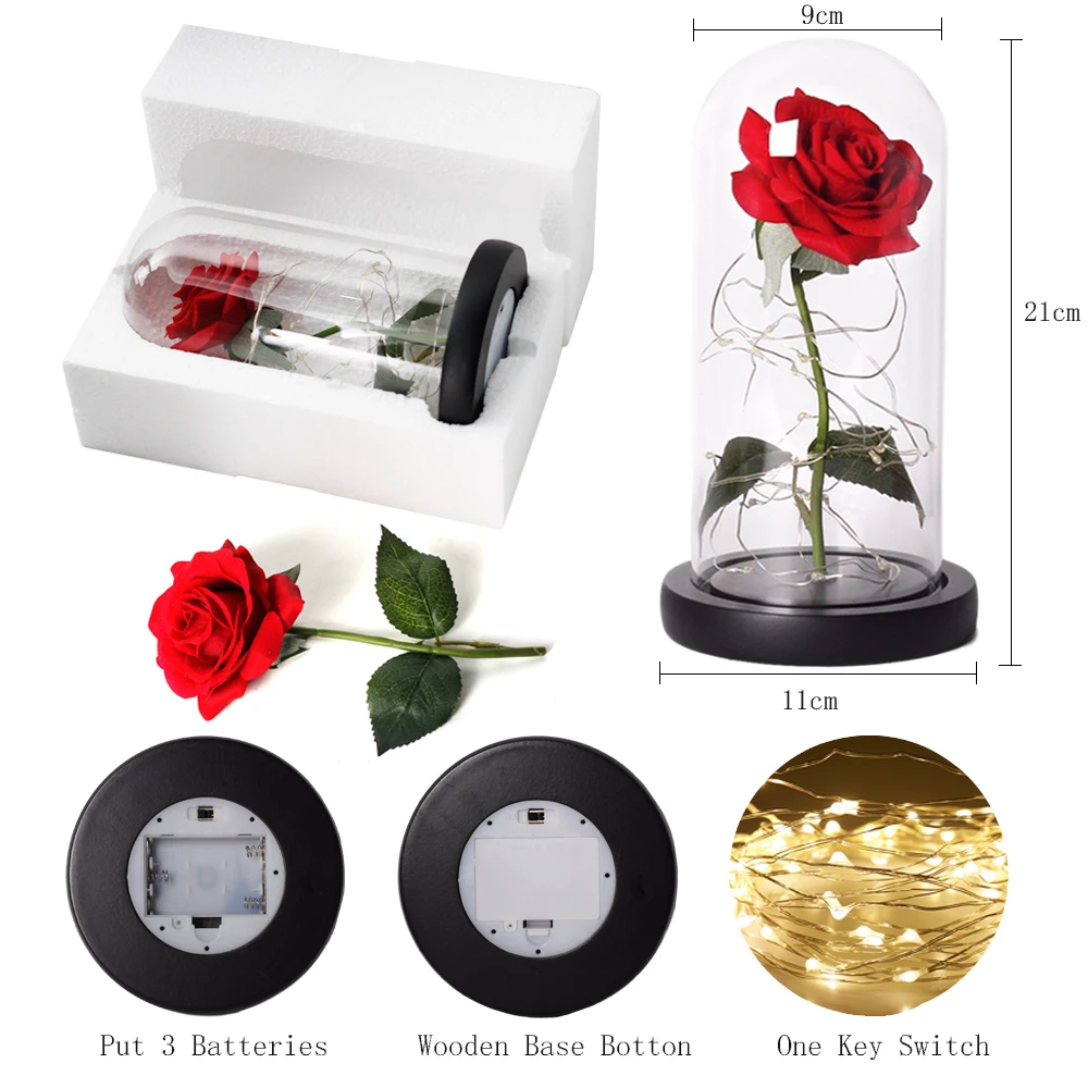 Beauty And The Beast Rose Rose In LED Glass Dome Forever Rose Red Rose Valentine\'s Day Mother\'s Day Special Romantic Gift