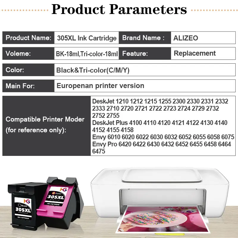 CRTBOTW For HP305 XL HP 305 Remanufactured Ink Cartridge Compatible DeskJet Series 2721 2722 2723 2724 2732 2755 Printer 305XL