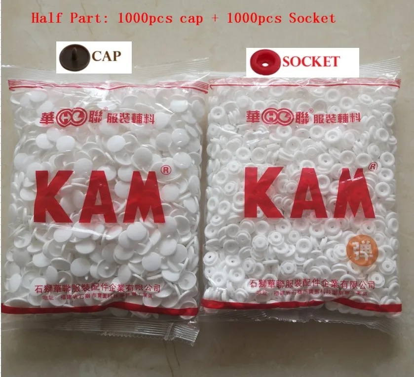 1000pcs/bag Black White Kam snap Button T5 Wholesale Half Sets KAM Snaps Press Poppers Resin Snaps Fasteners