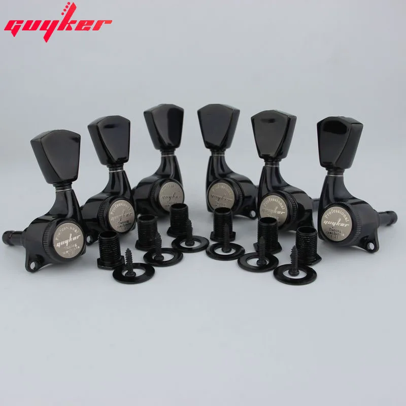 1 Set GUYKER Black tuners Gear ratio 1:21 Lock String Tuners for LP SG Electric Guitars Machine Heads Tuners Trapezium Button