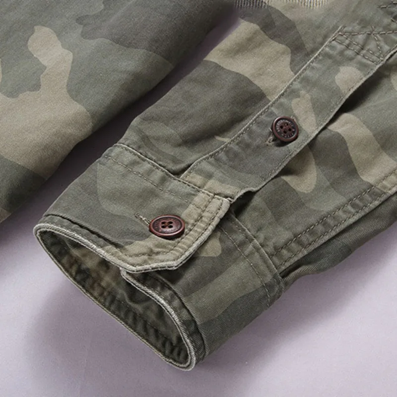 Camisas informales de camuflaje para hombre, camisas militares de algodón y lino, manga larga con bolsillos, Tops para Exteriores del Ejército Safari