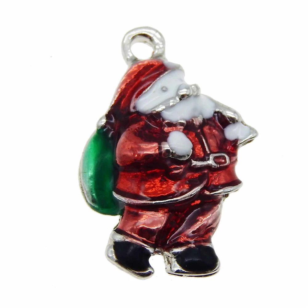 Julie Wang 10 PCS 24*15mm Alloy Enamel Xmas Santa Claus Charms Father Christmas Pendant For Bracelet Earrings Dangle Jewelry DIY