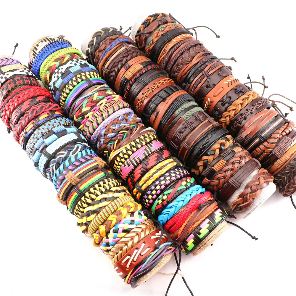 Wholesale 30/50pcs Mens Vintage Leather Bracelets Cuff Jewelry Gifts Party Bangles For Women