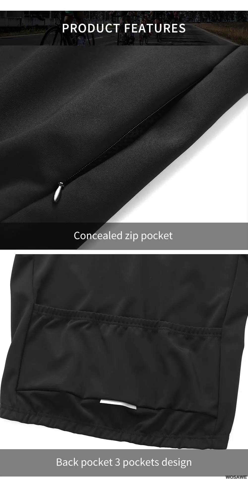 WOSAWE Herren Thermo-Winter-Fahrradjacke, Fleece-Futter, Langarm-Jersey, winddicht, Laufen, Reiten, Ciclismo, Fahrradbekleidung – Detail 11