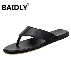 Brand Summer Beach Flip Flops Men Pu Leather Slippers Male Flats Sandals Outdoor Rubber Thong Beach Shoes Men Leather New