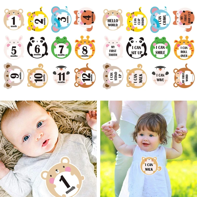 12 Pcs/Set Months Cards Skills Cards Memorial Stickers Newborn Photography Props  baby