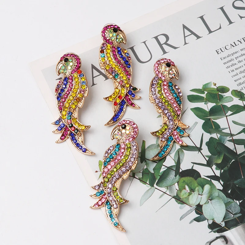 FASHIONSNOOPS Fashion Multicolored Crystal Drop Earrings Women Animal Birds Fruits Maxi Statement Earrings Wedding Party Jewelry