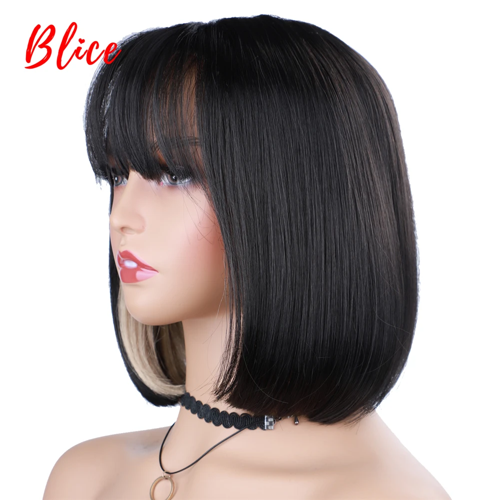 Blice Synthetic Hair 12Inch Short WavyWomen Heat Resistant Kanekalon Daily Party&Cosplay Bob Straight Wigs Mixed Blonde