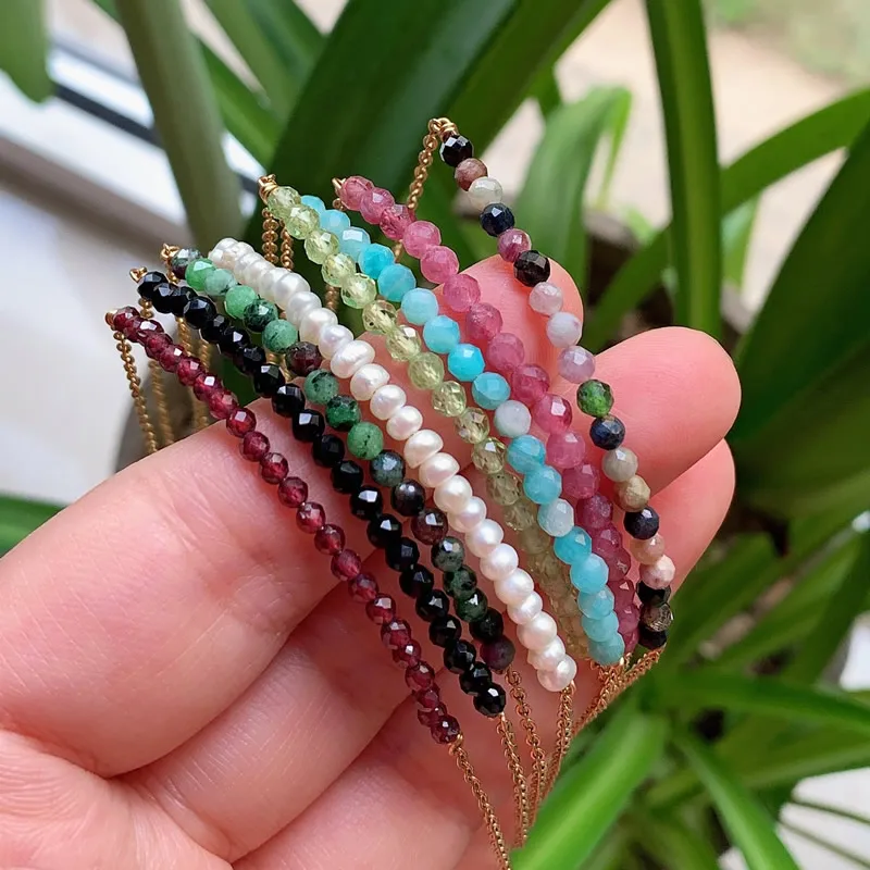 Healing Natural Crystal Stone Necklace for Women Simple Chain Smile Pendant Choker Pearl Charm Pink Tourmalines Crystal Necklace view 3
