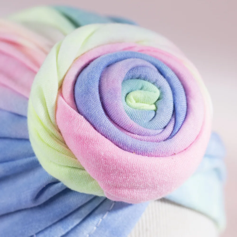 12ชิ้น/ล็อต,เด็กวัยหัดเดินRound Knot Turbanหมวก,Tie Dyeผ้าฝ้ายTurban Wrapหัว,ของขวัญเด็ก