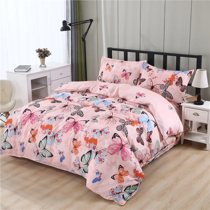 

3 pieces of 4 pieces 100% high quality polyester reactive printed fabric flat sheet duvet cover pillowcase kit