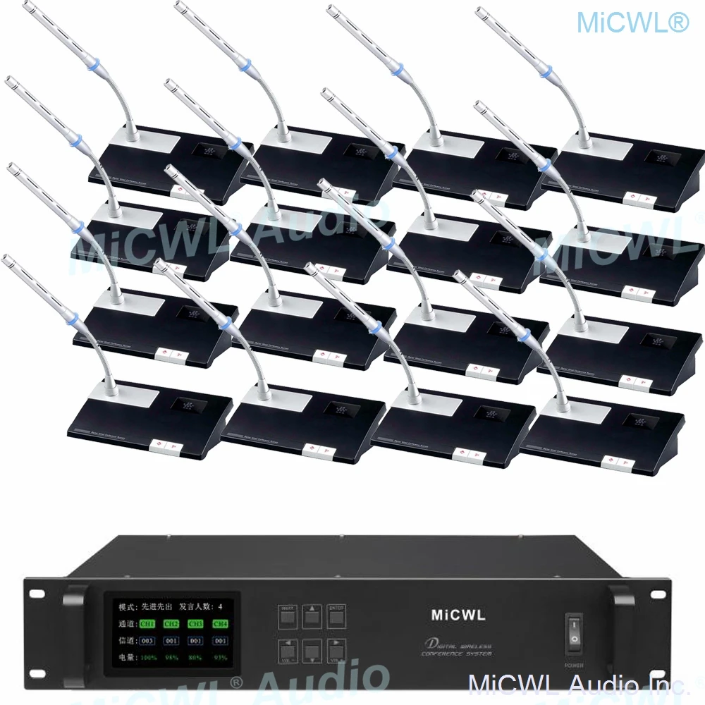 

MiCWL 1 President 12 Delegate unit Digital Wireless Meeting Room Conference Microphone System with 13 Gooseneck Table Mic