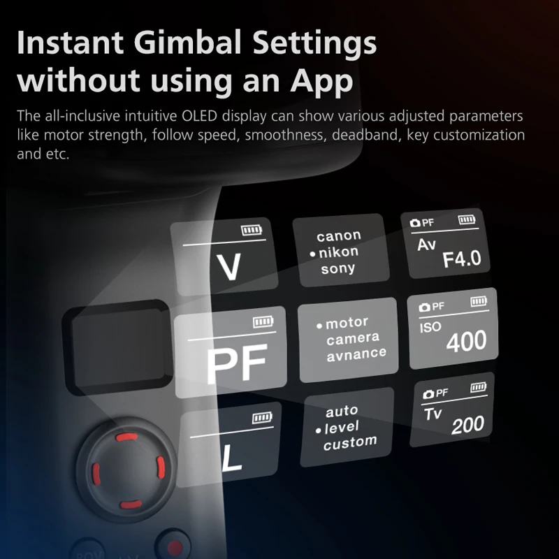 Zhiyun-estabilizador para câmera com tela oled, 3 eixos, cardan, viatouch, 2.0, pk, dji, ronin s, capinação