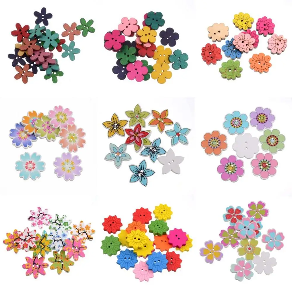 10/50PCs Flower 2Hole Wooden Buttons for Scrapbooking Crafts DIY Baby Children Clothing Sewing Accessories Button Decoration