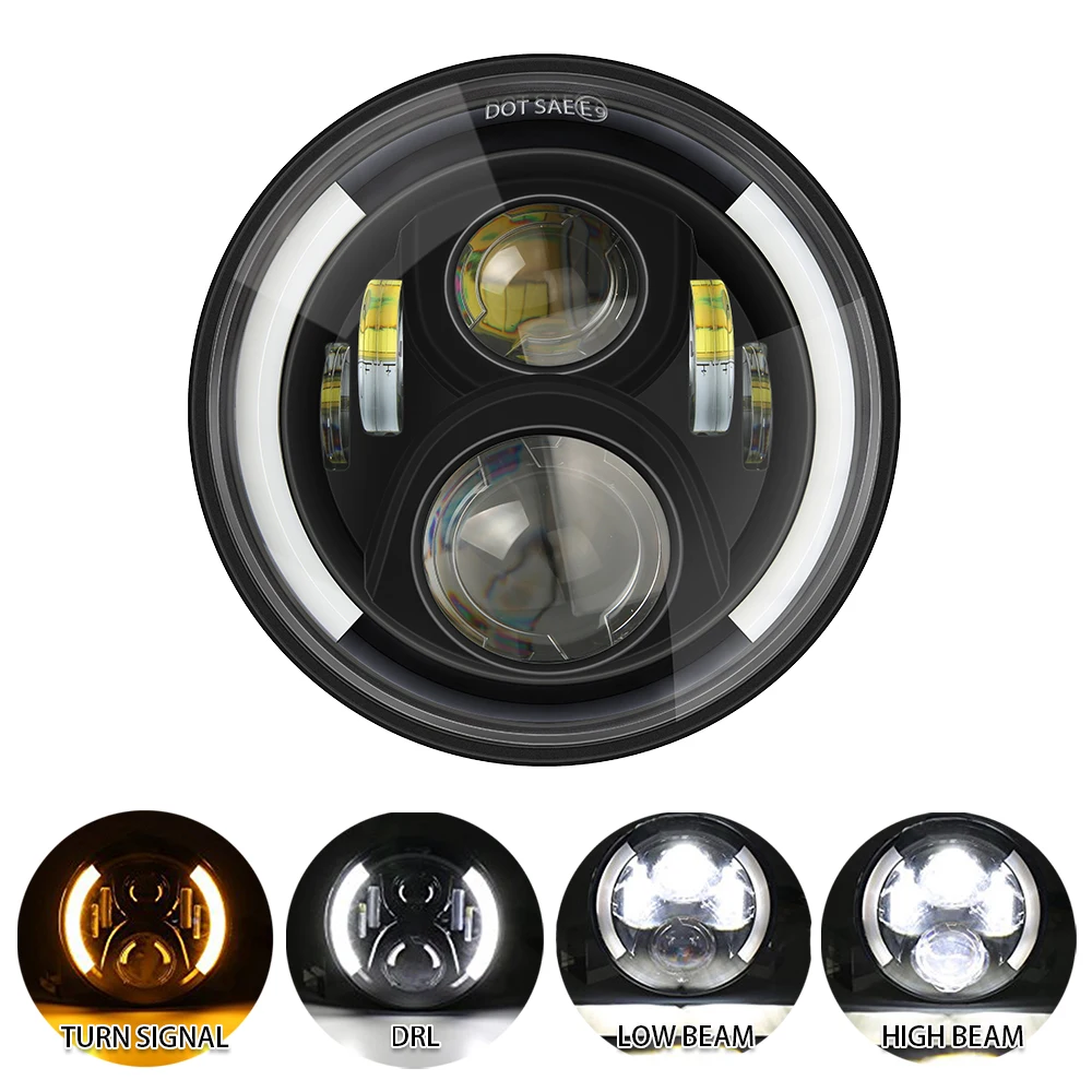 

Universal 7" Led Car Motorcycle Headlight H4 Phare Farol Moto Headlamp Head Light For Softail Cafe Racer Chopper Honda