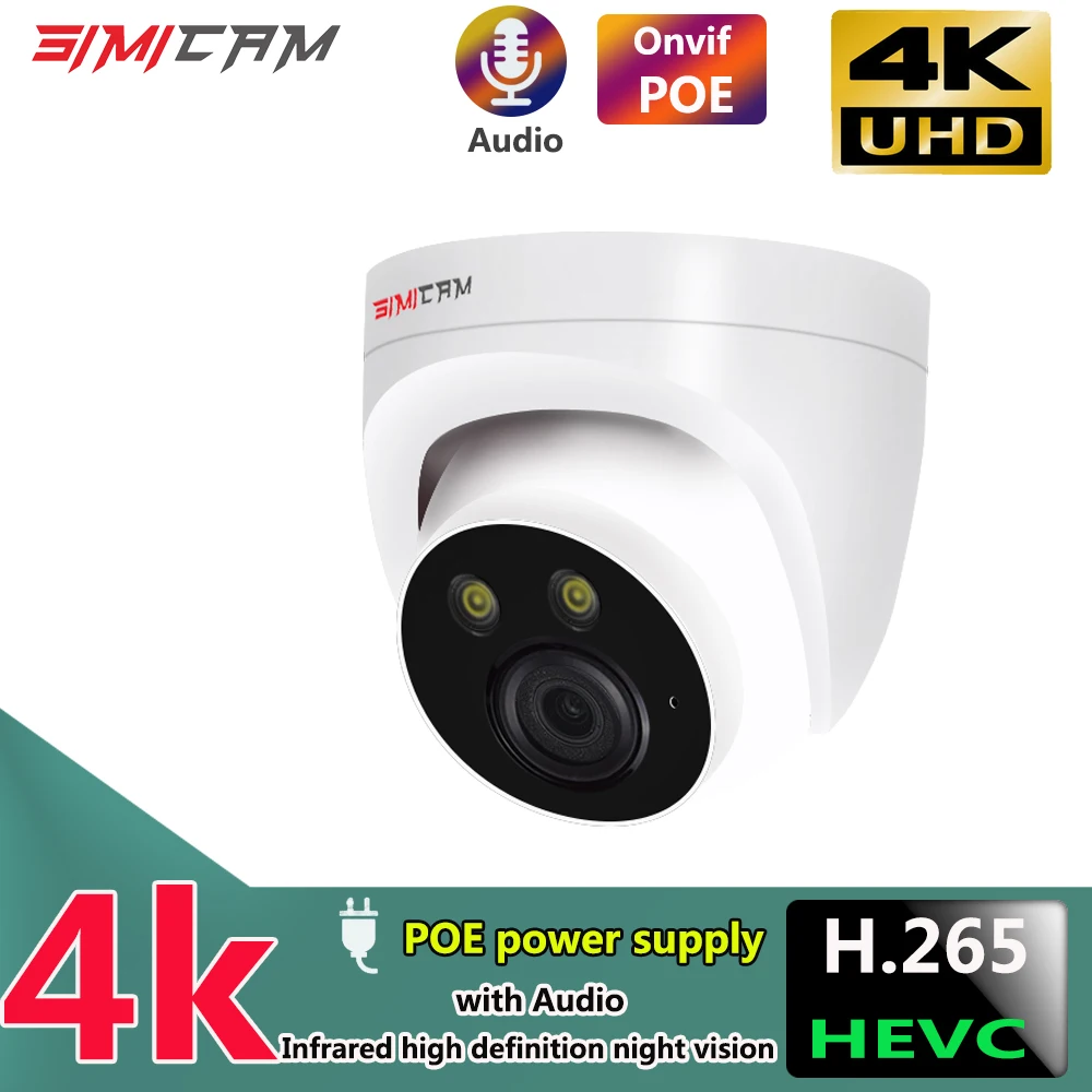 4K 8MP Super HD POE/12V Dome 3840x2160 IP Camera Onvif Security Protection Audio Video Surveillance 100ft Night Vision For NVR