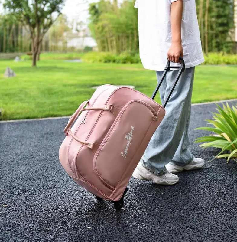 Bolsa de viagem feminina com rodinhas, carrinho com rodinhas para garotas mala de viagem curta