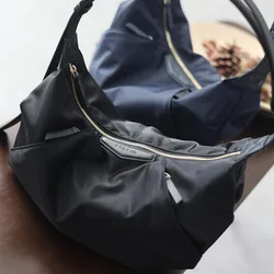 Lightweight Nylon Matching Genuine Leather Crossbody Bag High Quality Single Shoulder Bags Fashion Pleated Messenger Purses