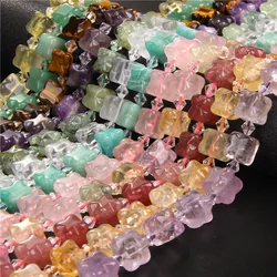 12mm Four Leaf Clover Beads Natural Quartz Stone Cube Beads Loose Flower Beads Charms For Jewelry Making DIY Bracelet Craft