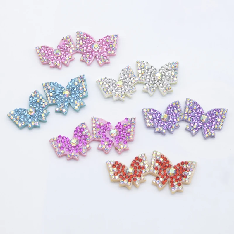 12Pcs 50*24mm Padded Double Butterfly Rhinestone Scrapbooking for Clothing Patches DIY Headwear Hair Clips Bow Decor Appliques