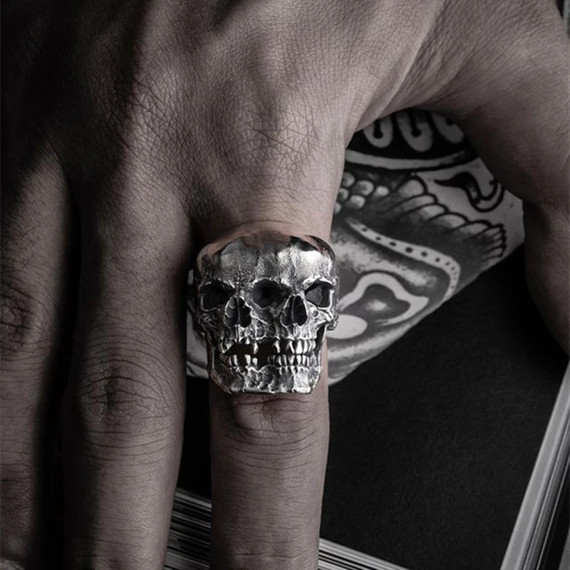 EYHIMD Unique Gothic Mens Skull Ring 316L Stainless Steel Rings for Men Skeleton Biker Party Jewelry Gifts for him